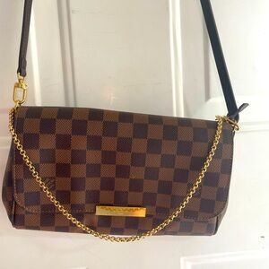 Louis Vuitton Brown Checkered Crossbody Bag with Gold Chain